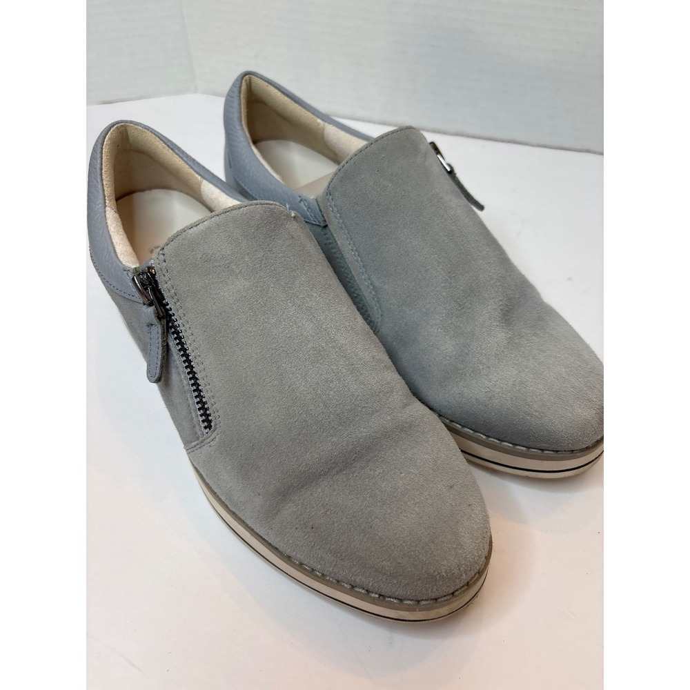 27 EDIT Devlyn Women's 8M Gray Leather Suede Zip Slip On Sneakers Shoes